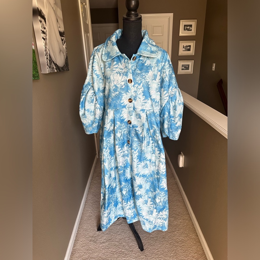Light Blue Floral Women's Coat